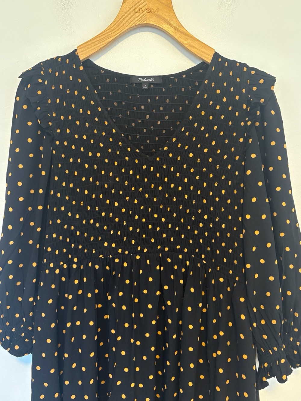 Madewell Lucie V-Neck Smocked Mini Dress in Oval Dot , sz : small - Picture 8 of 11